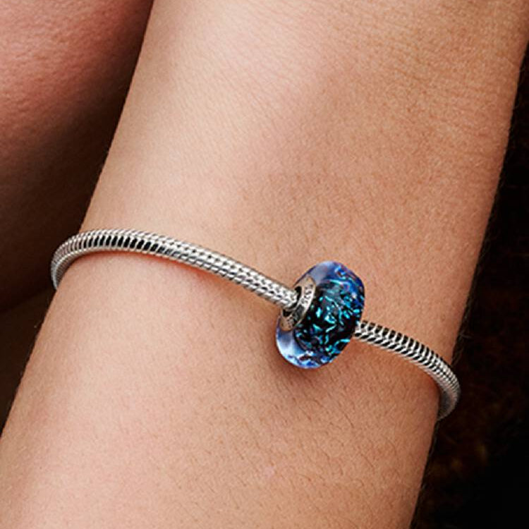 Wavy Dark Blue Murano Glass Ocean Pandora Charm