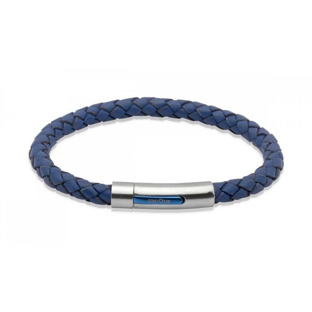 STAINLESS STEEL BLUE LEATHER BRACELET