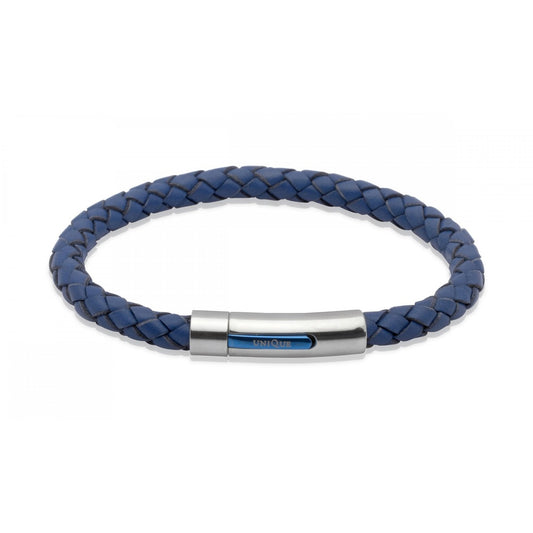 STAINLESS STEEL BLUE LEATHER BRACELET