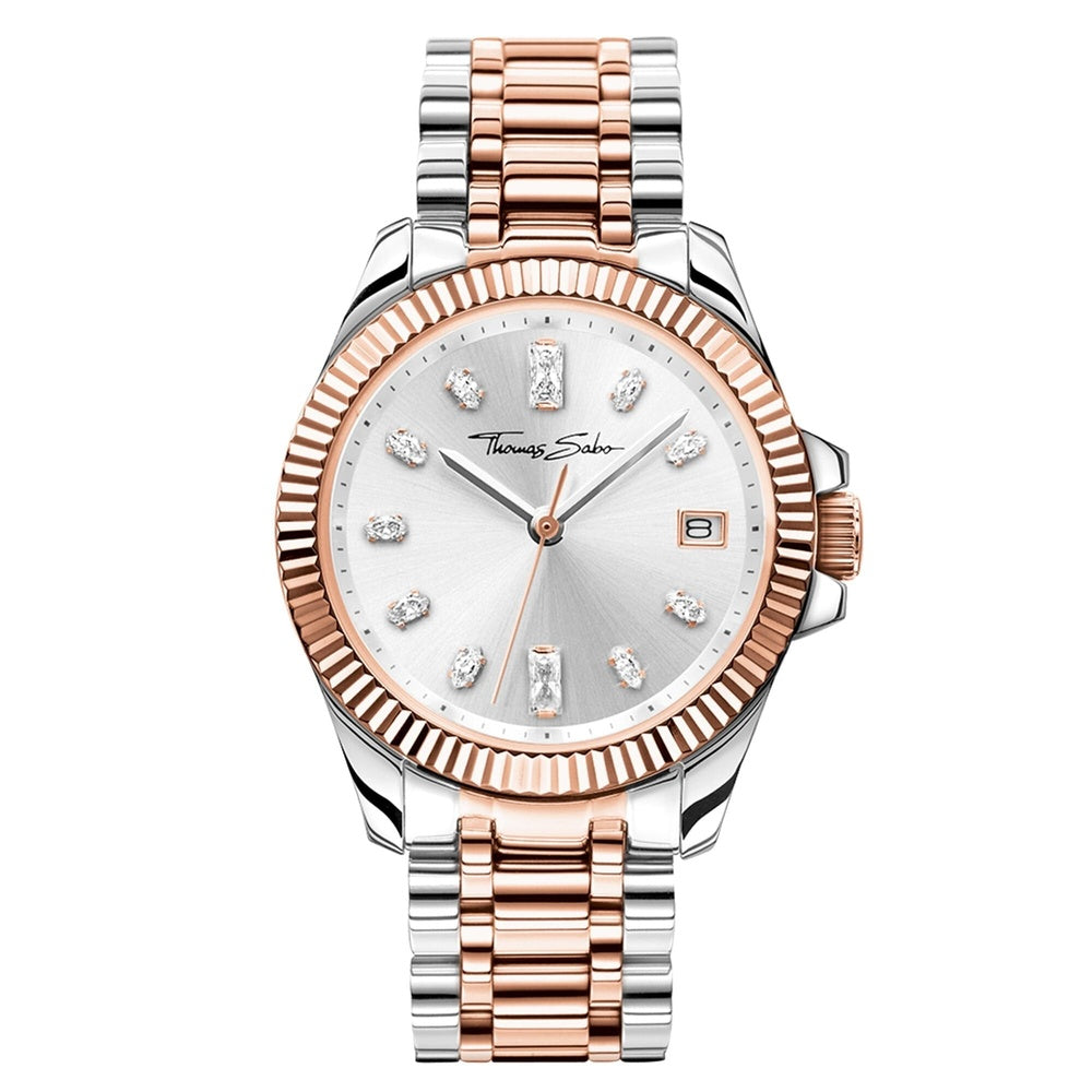 STAINLESS STEEL & ROSE GOLD 2 TONE BRACELET WATCH WITH ZIRCONIA EMBELLISHED DIAL