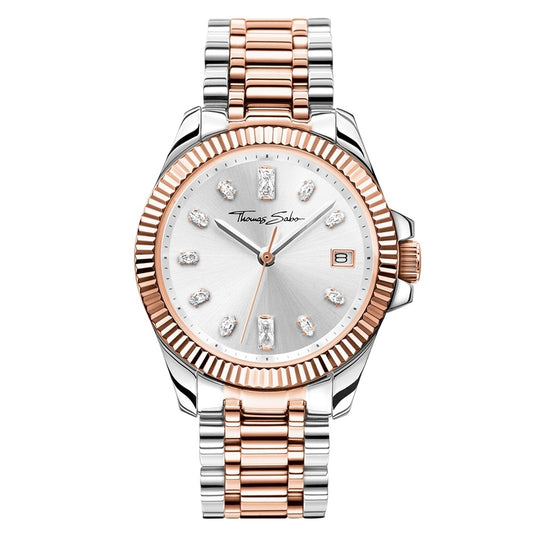 STAINLESS STEEL & ROSE GOLD 2 TONE BRACELET WATCH WITH ZIRCONIA EMBELLISHED DIAL