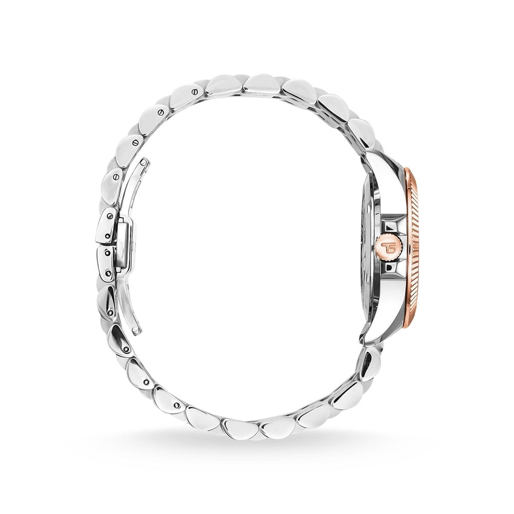 STAINLESS STEEL & ROSE GOLD 2 TONE BRACELET WATCH WITH ZIRCONIA EMBELLISHED DIAL