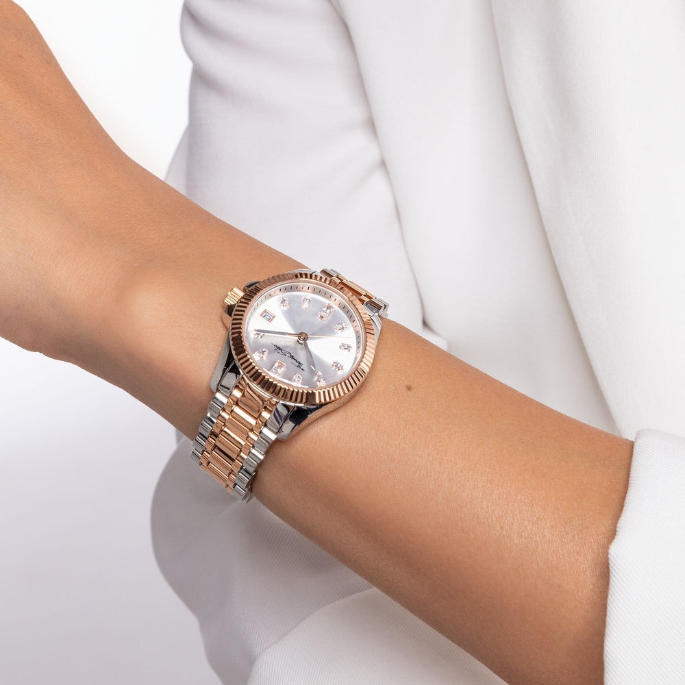 STAINLESS STEEL & ROSE GOLD 2 TONE BRACELET WATCH WITH ZIRCONIA EMBELLISHED DIAL