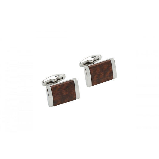 STEEL CUFFLINKS WITH DARK BROWN WOOD