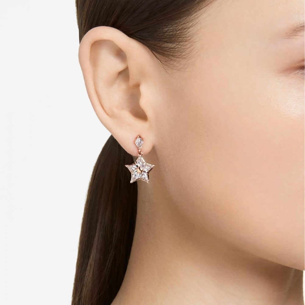 STELLA KITE CUT WHITE ROSE GOLD TONE STAR DROP EARRINGS
