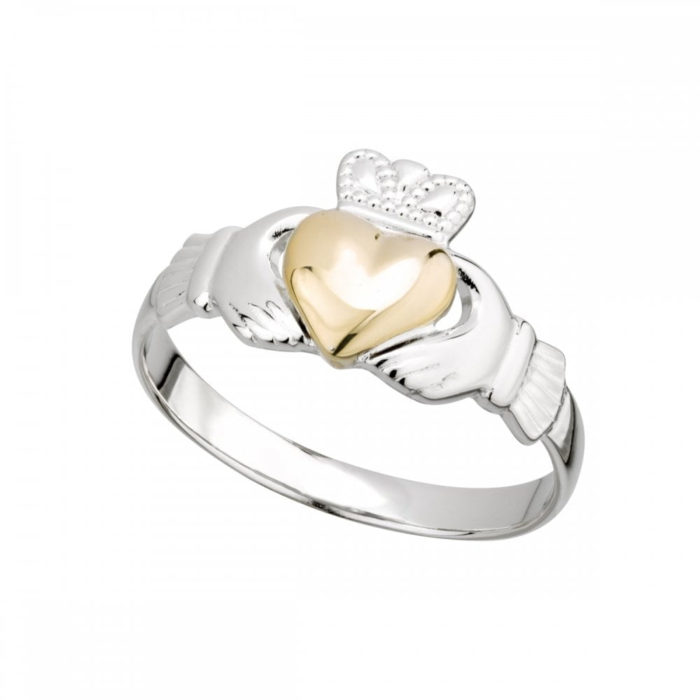 STERLING SILVER & 10CT GOLD HEART CLADDAGH RING