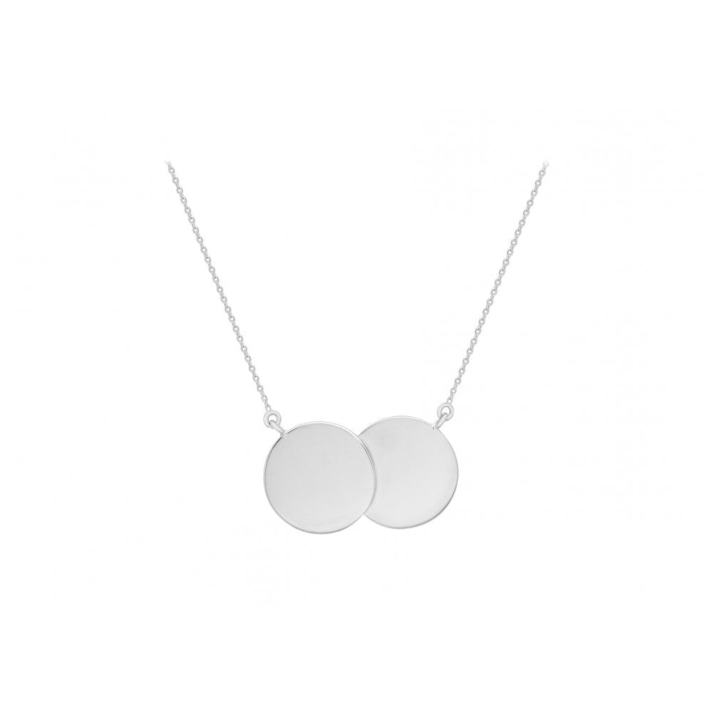 STERLING SILVER 24MM X 15MM DOUBLE-DISC ADJUSTABLE NECKLACE 41CM/16"-43CM/17"