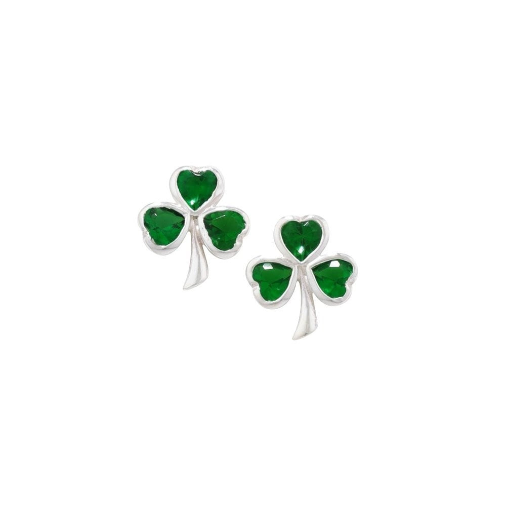 STERLING SILVER 3 STONE SHAMROCK STUD EARRINGS
