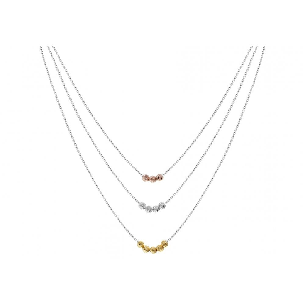 STERLING SILVER 3-TONE GRADUATED DIAMOND CUT BALL NECKLACE
