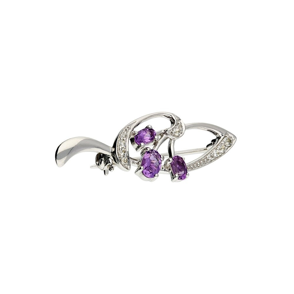 STERLING SILVER AMETHYST & CUBIC ZIRCONIA BROOCH