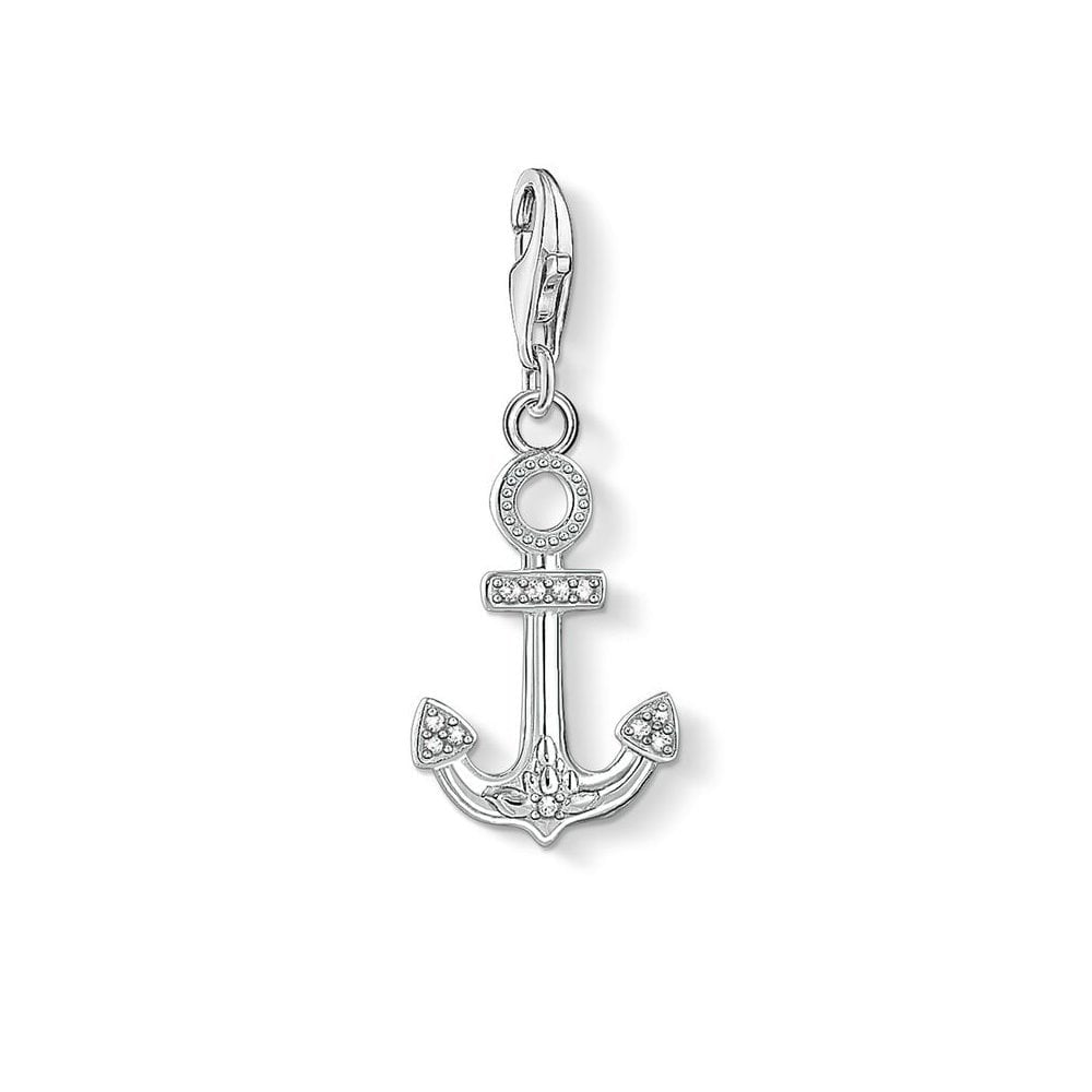 STERLING SILVER ANCHOR CHARM PENDANT WITH CUBIC ZIRCONIA