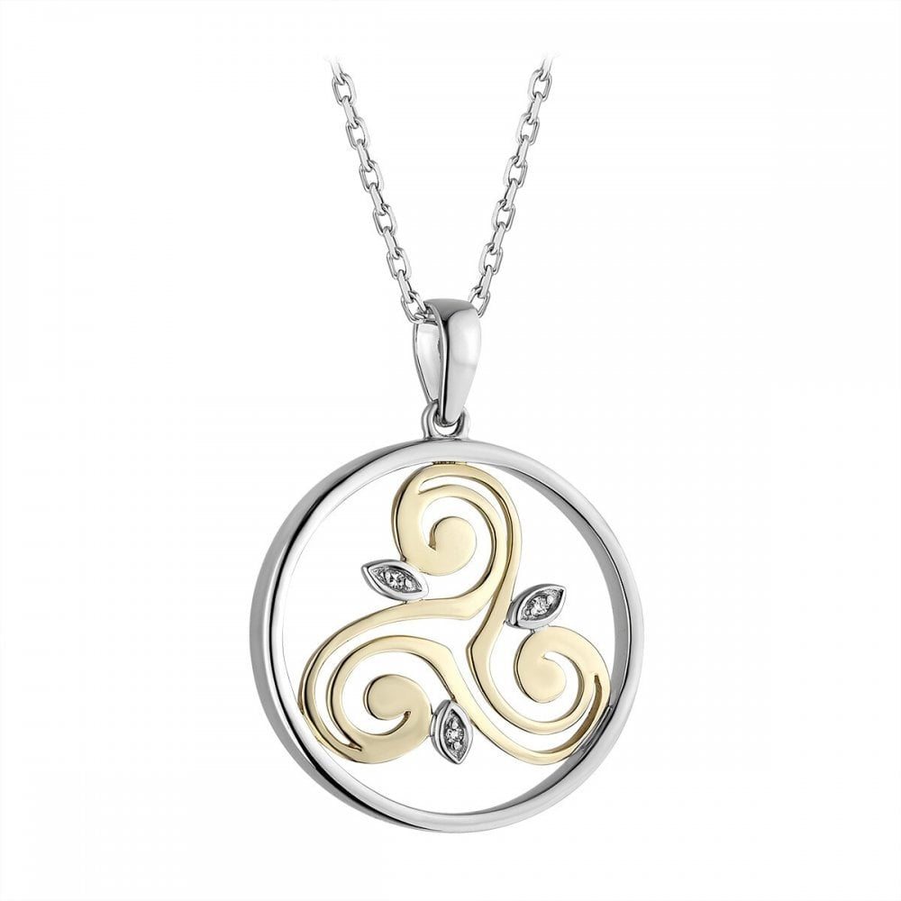 STERLING SILVER AND 10K GOLD DIAMOND ROUND SPIRAL PENDANT