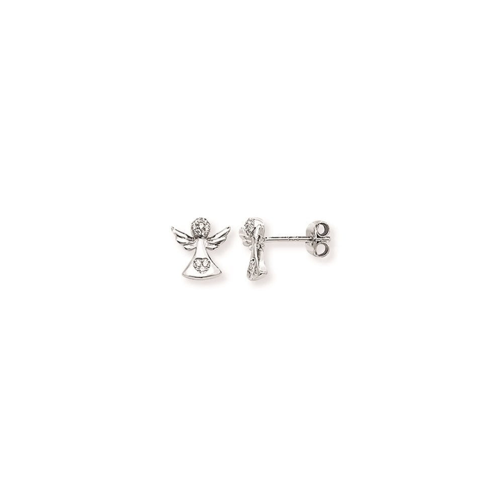 STERLING SILVER ANGEL STUD EARRINGS WITH CUBIC ZIRCONIA