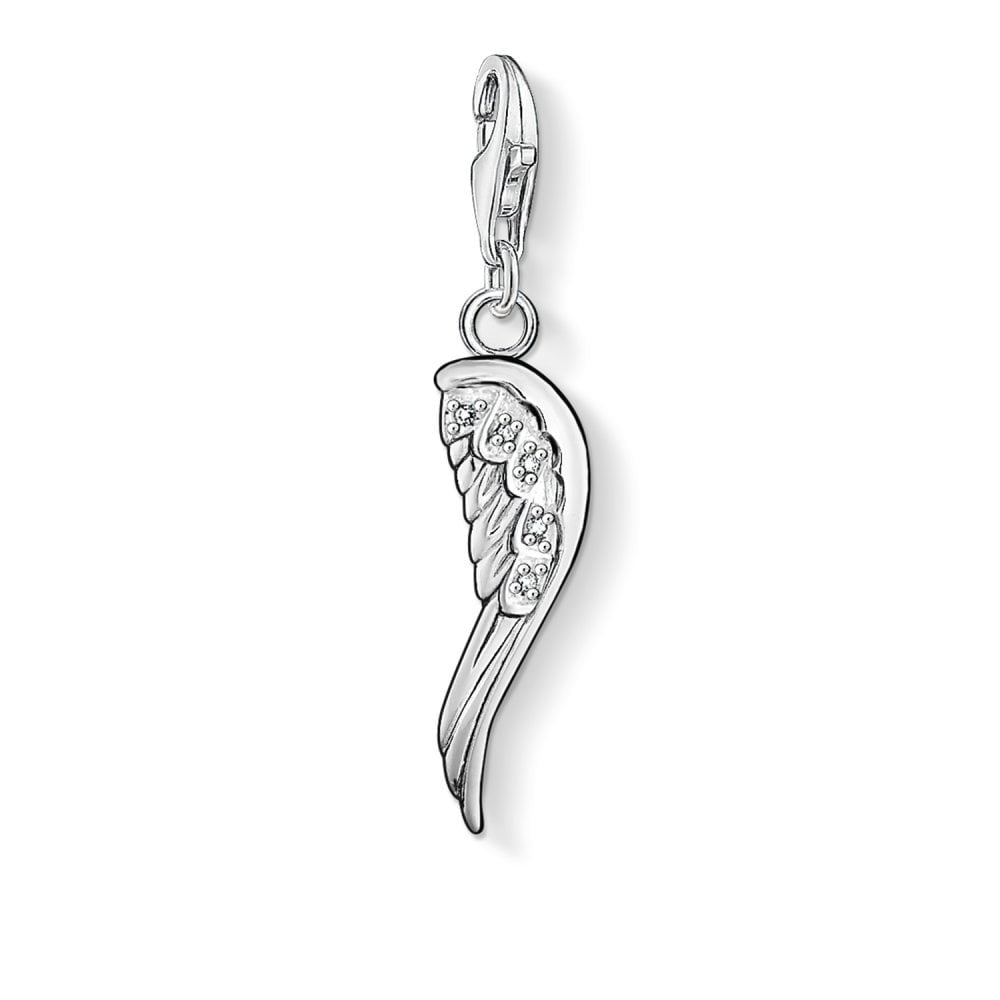 STERLING SILVER ANGEL WING CHARM PENDANT WITH CUBIC ZIRCONIA