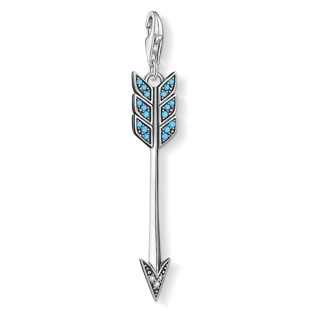 STERLING SILVER ARROW CHARM PENDANT WITH TURQUOISE STONES & CUBIC ZIRCONIA