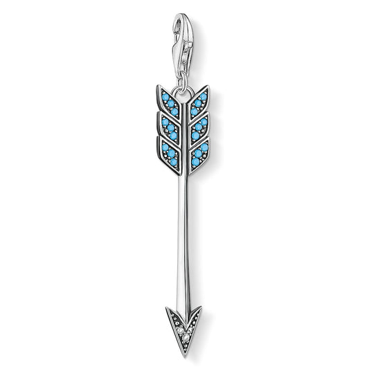 STERLING SILVER ARROW CHARM PENDANT WITH TURQUOISE STONES & CUBIC ZIRCONIA
