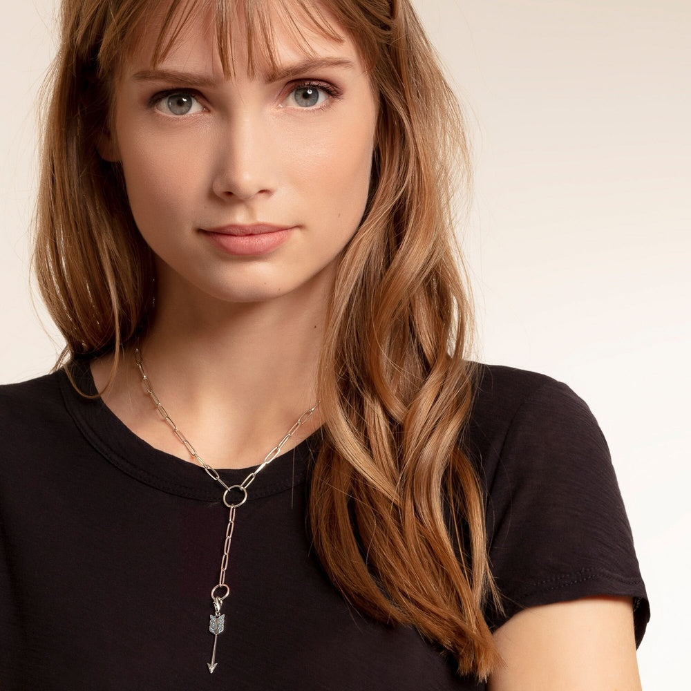 STERLING SILVER ARROW CHARM PENDANT WITH TURQUOISE STONES & CUBIC ZIRCONIA