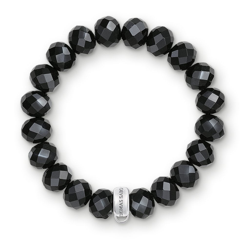 STERLING SILVER BLACK OBSIDIAN CHARM BRACELET 