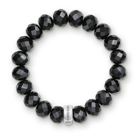 STERLING SILVER BLACK OBSIDIAN CHARM BRACELET 
