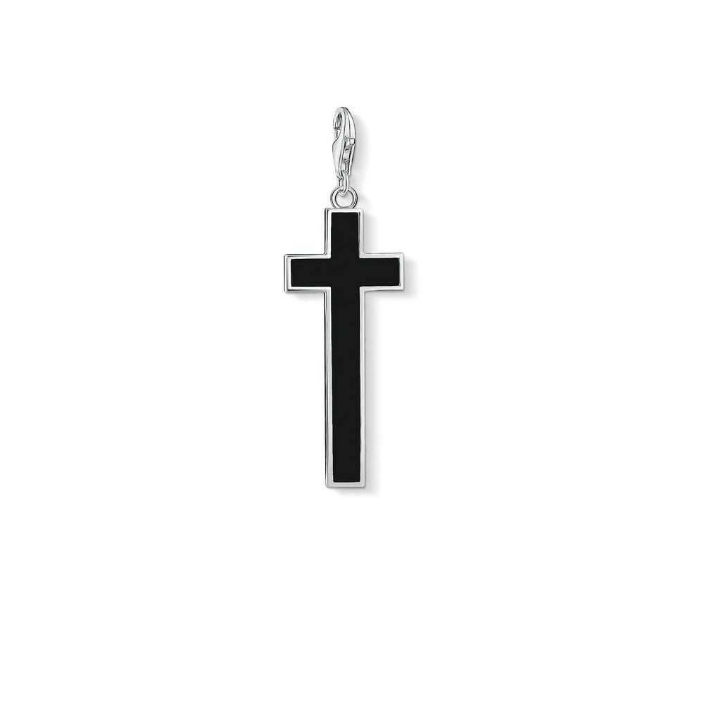 STERLING SILVER BLACK ONYX CROSS CHARM PENDANT