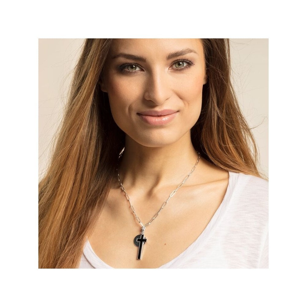 STERLING SILVER BLACK ONYX CROSS CHARM PENDANT