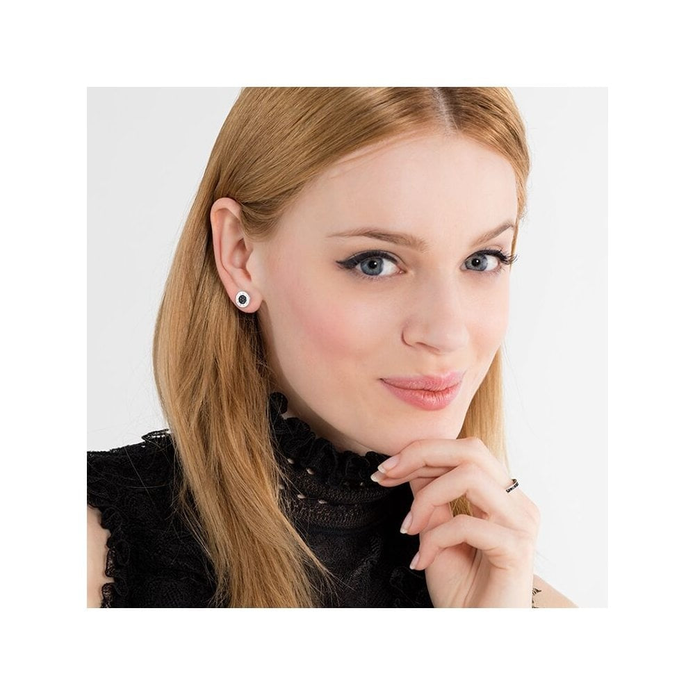 STERLING SILVER BLACK PAVE SET CUBIC ZIRCONIA STUD EARRINGS