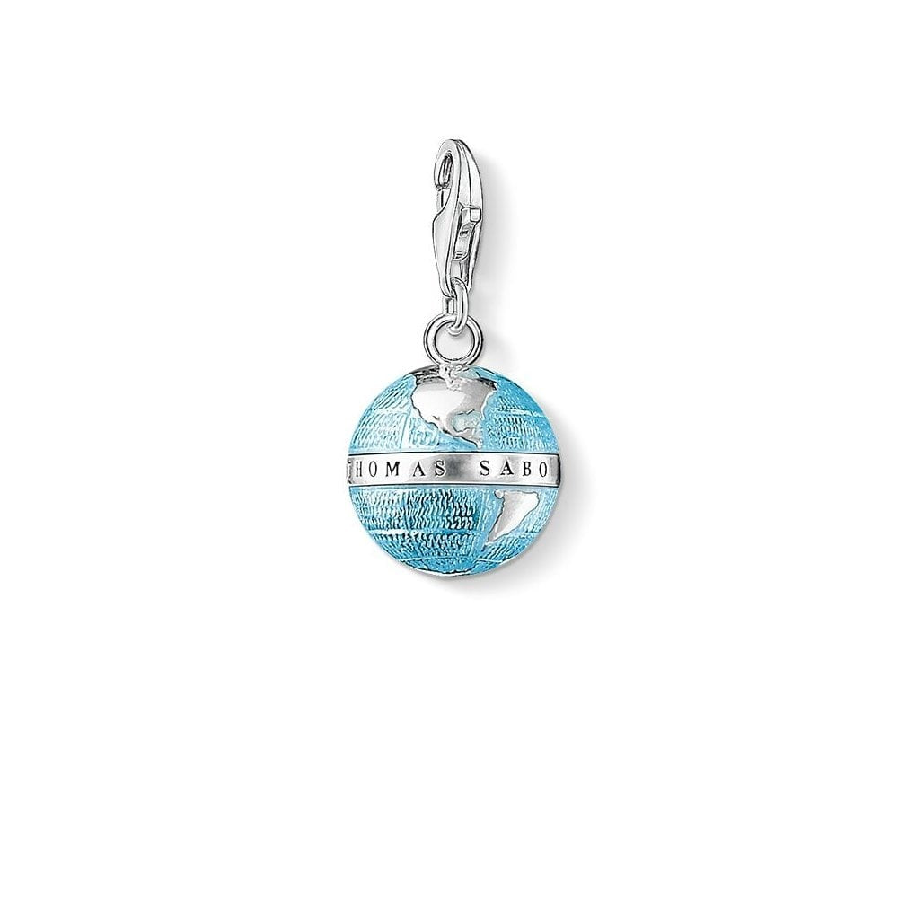STERLING SILVER & BLUE ENAMEL GLOBE CHARM PENDANT