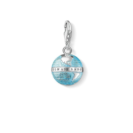 STERLING SILVER & BLUE ENAMEL GLOBE CHARM PENDANT
