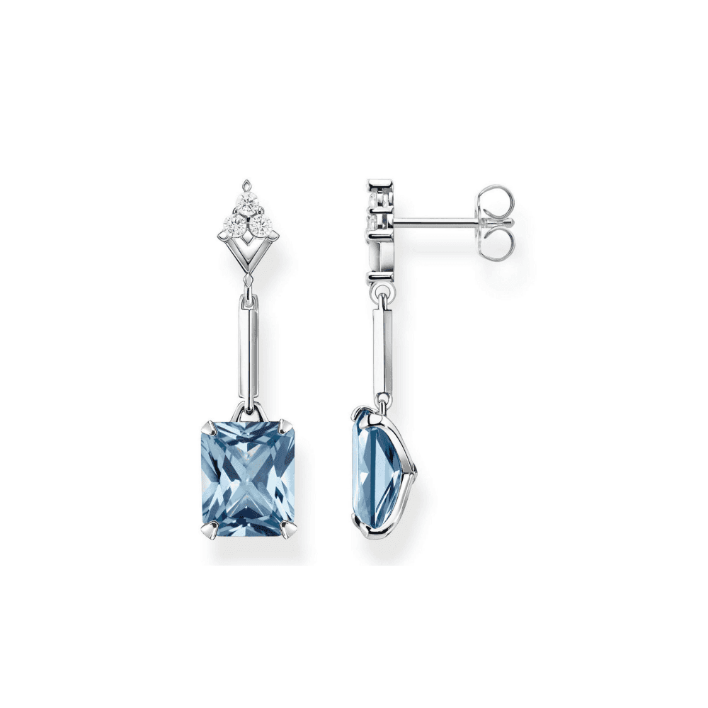 STERLING SILVER BLUE STONE DROP EARRINGS