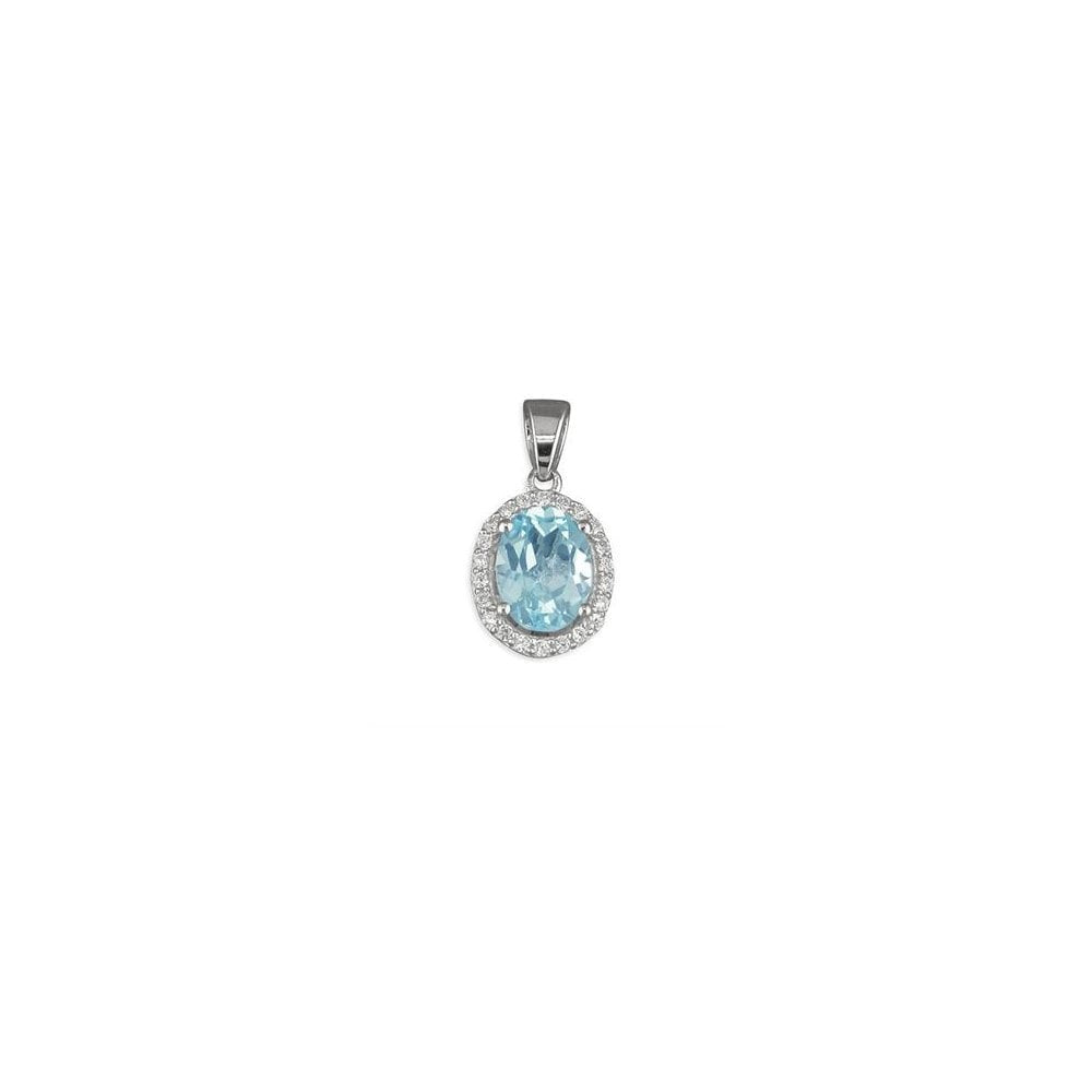 STERLING SILVER BLUE TOPAZ AND CUBIC ZIRCONIA OVAL PENDANT