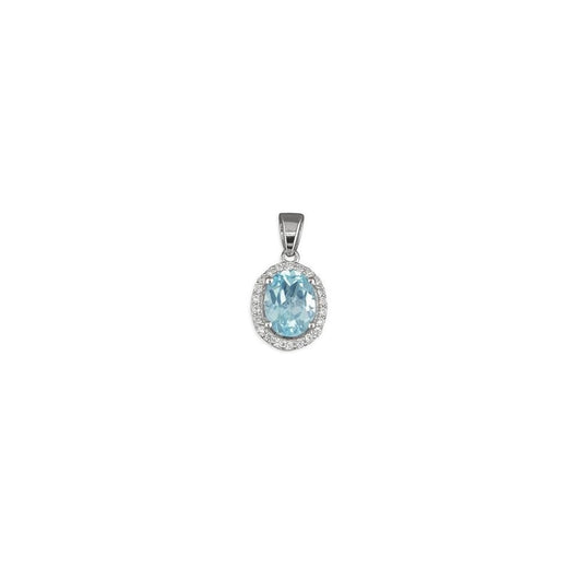 STERLING SILVER BLUE TOPAZ AND CUBIC ZIRCONIA OVAL PENDANT