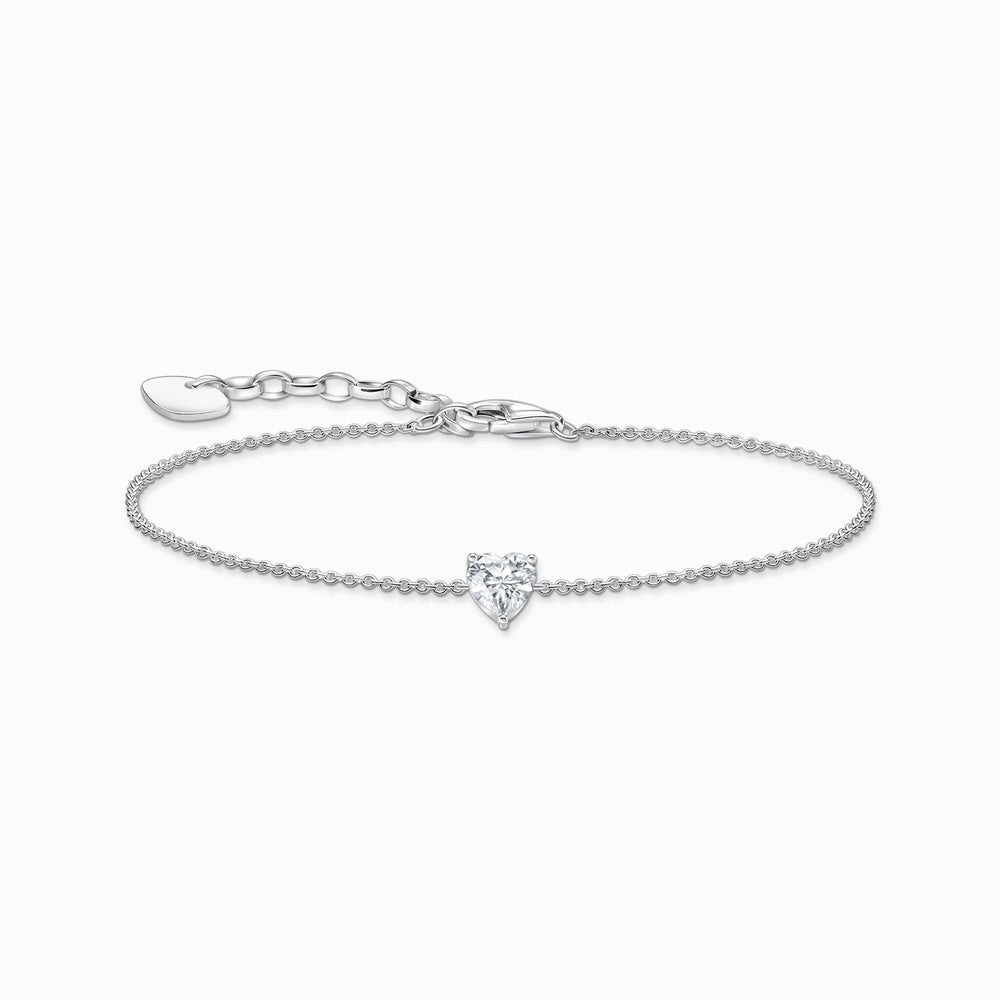 STERLING SILVER BRACELET WITH WHITE HEART-SHAPED PENDANT