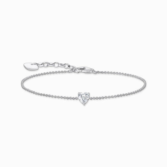 STERLING SILVER BRACELET WITH WHITE HEART-SHAPED PENDANT