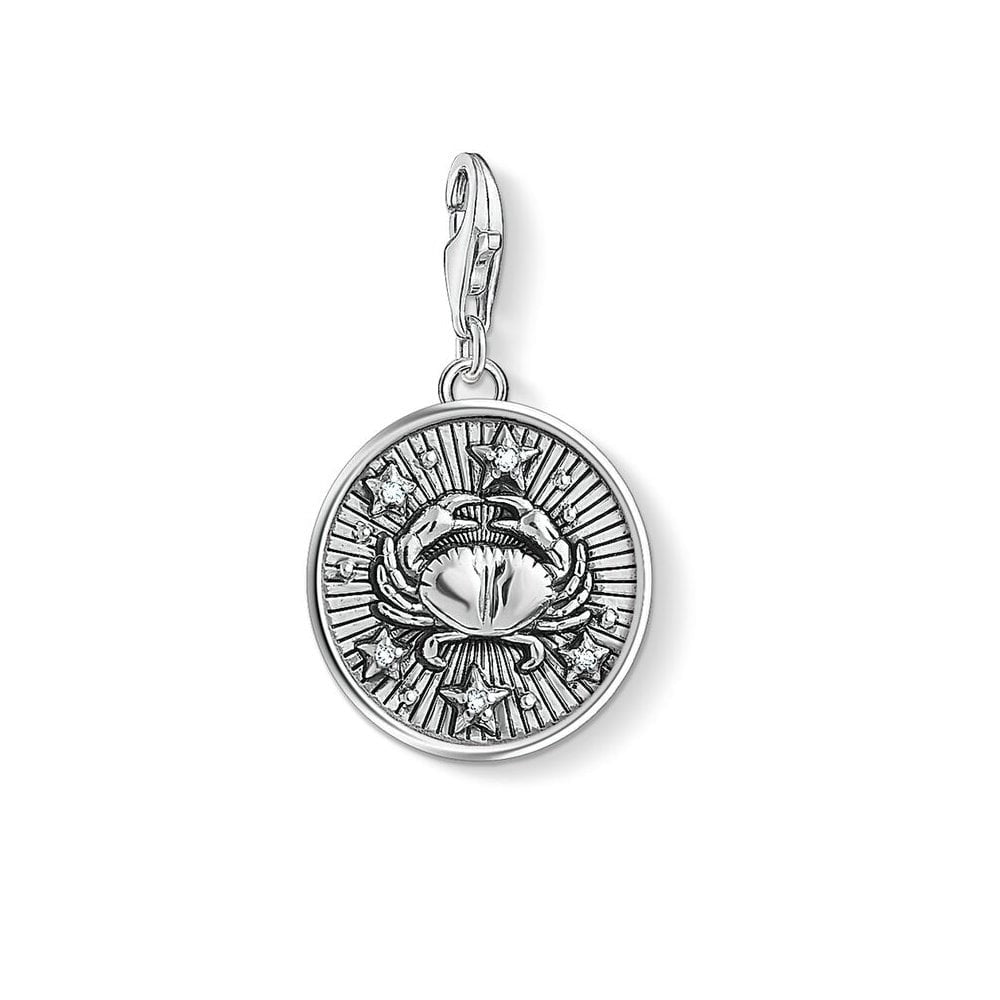 STERLING SILVER "CANCER" ZODIAC SIGN CHARM PENDANT WITH CUBIC ZIRCONIA