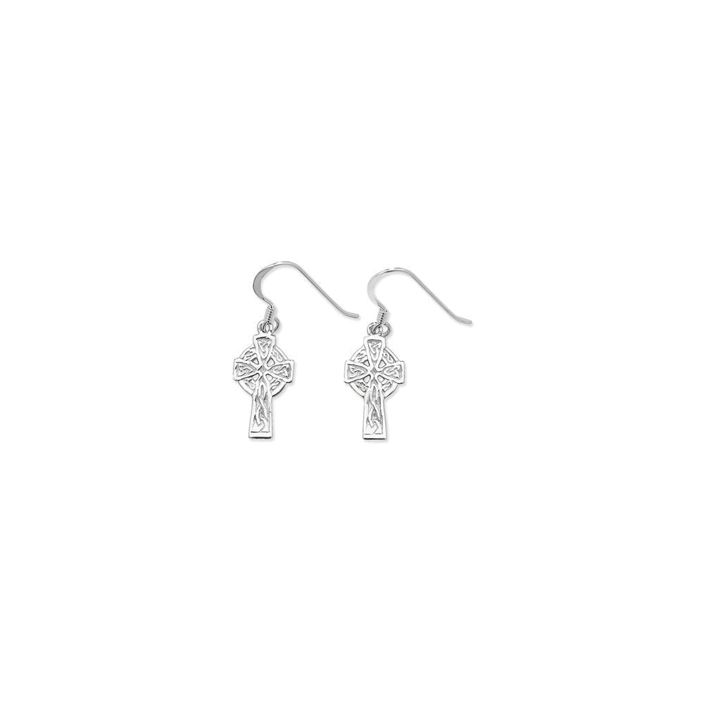 STERLING SILVER CELTIC CROSS DROP EARRINGS