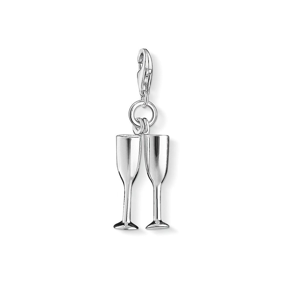 STERLING SILVER CHAMPAGNE GLASSES CHARM PENDANT