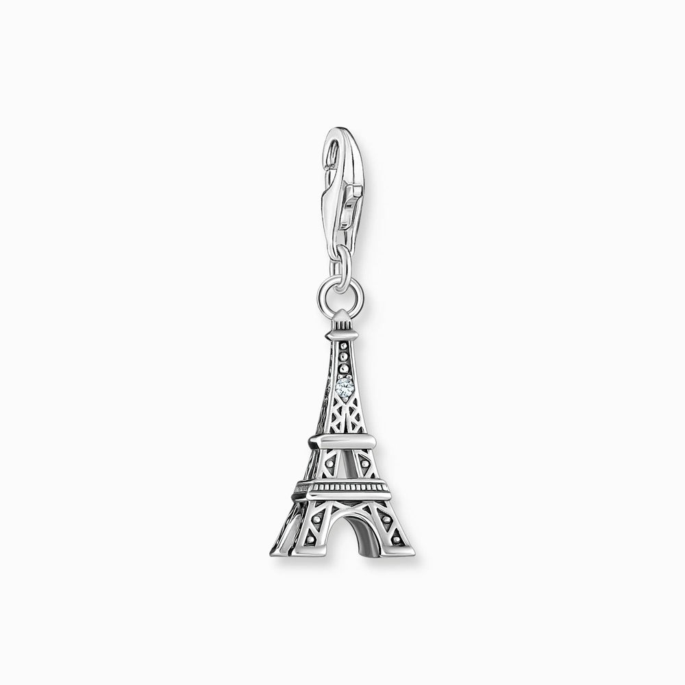  STERLING SILVER CHARM WITH EIFFEL TOWER AND WHITE ZIRCONIA