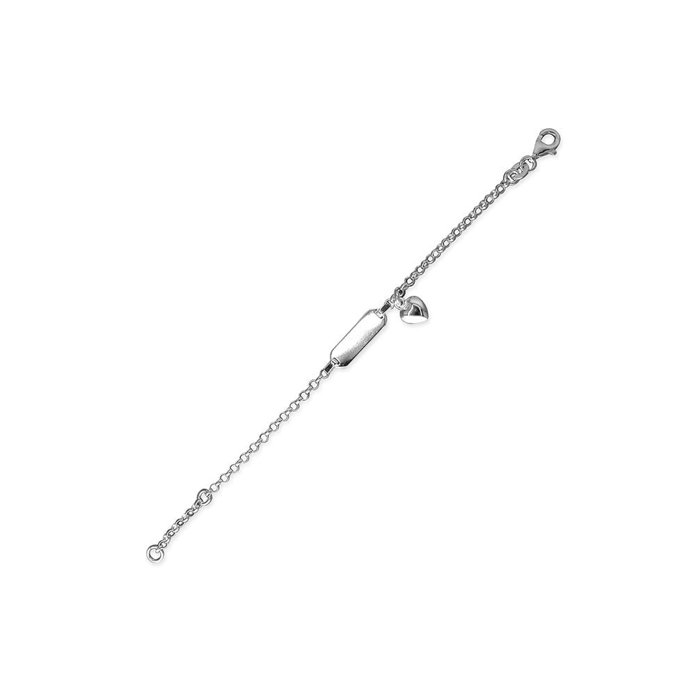 STERLING SILVER CHILDRENS ENGRAVABLE ID BRACELET WITH HEART CHARM