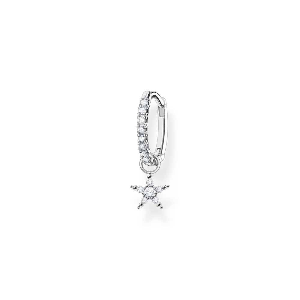 STERLING SILVER CLAW SET ZIRCONIA HOOP EARRINGS WITH CZ STAR PENDANT