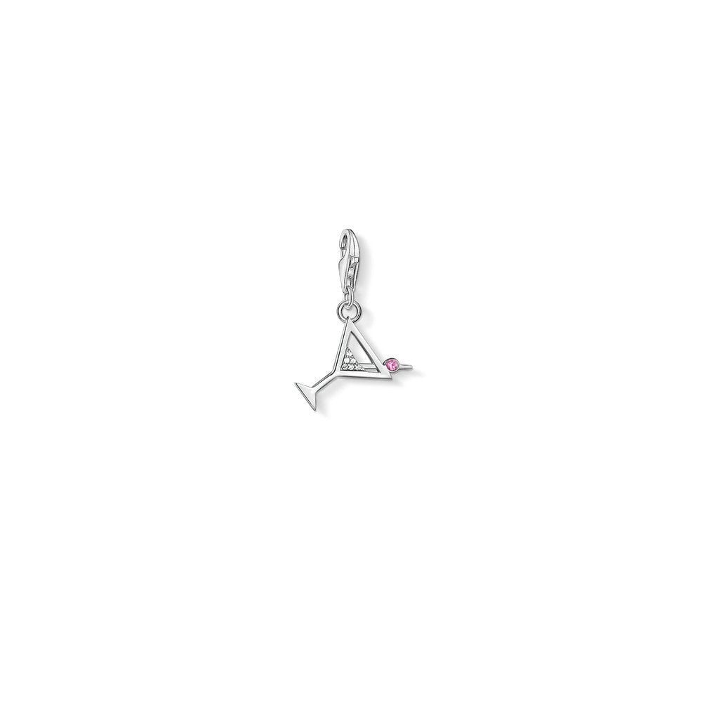 STERLING SILVER COCKTAIL GLASS CHARM WITH ZIRCONIA