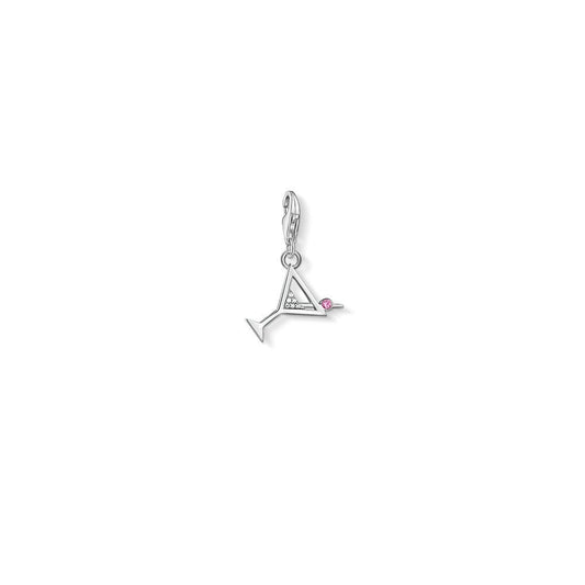 STERLING SILVER COCKTAIL GLASS CHARM WITH ZIRCONIA