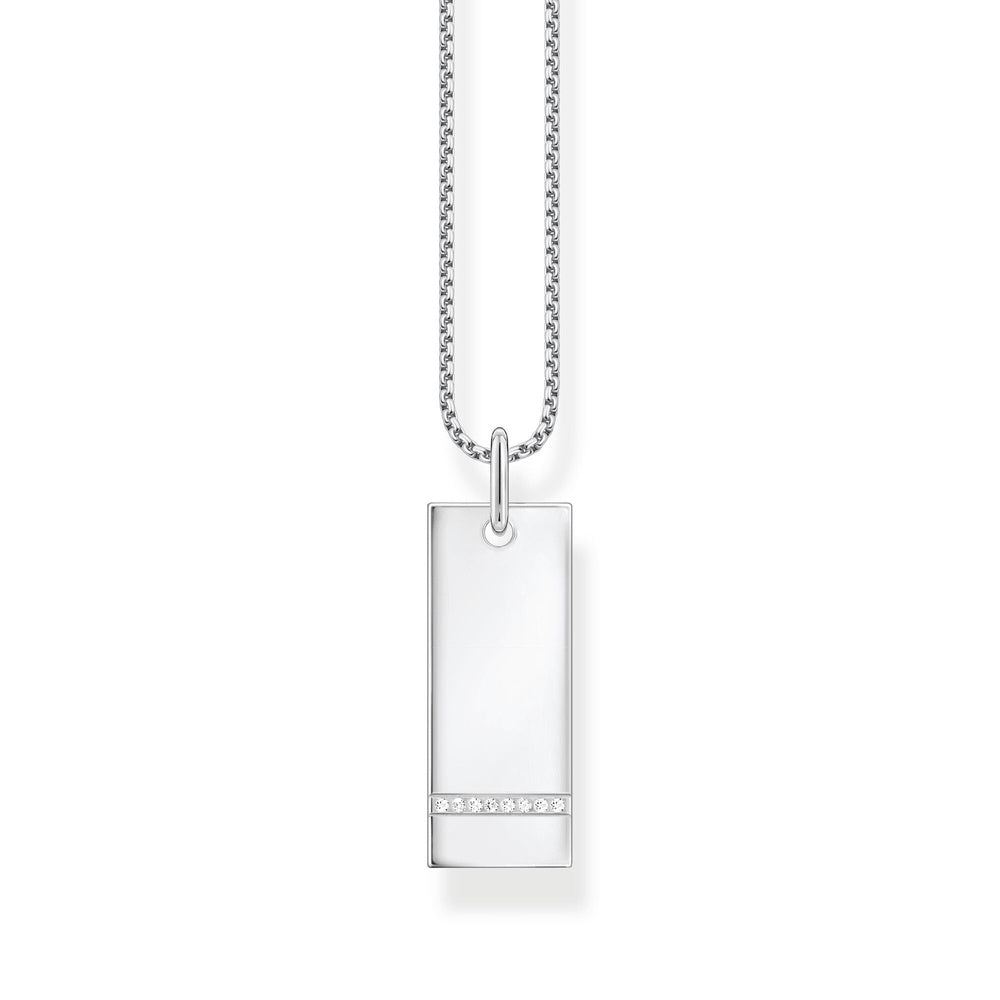 STERLING SILVER COLUMN TAG WITH ZIRCONIA NECKLACE