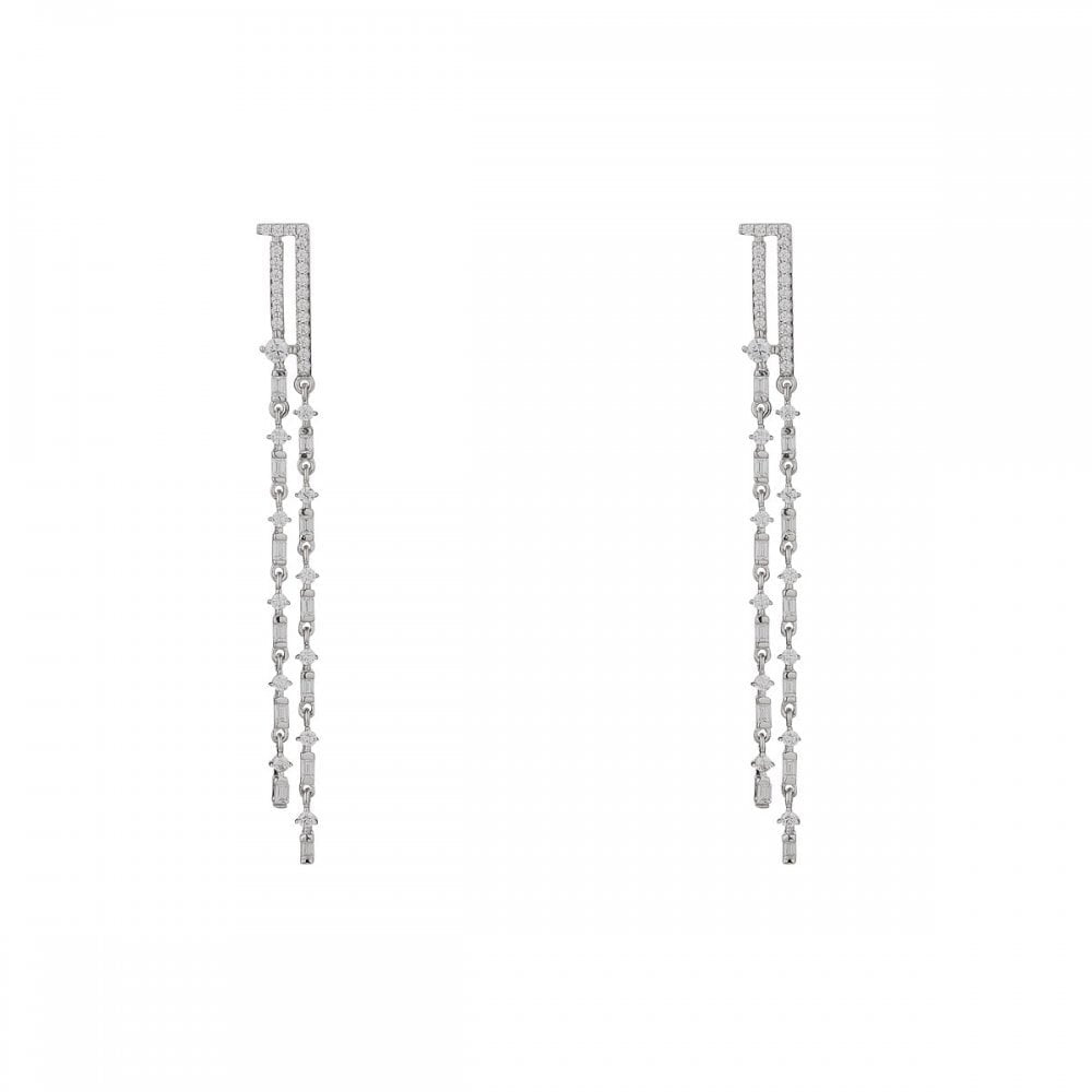 STERLING SILVER CONTEMPORARY DOUBLE DROP EARRINGS WITH CUBIC ZIRCONIA
