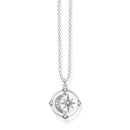STERLING SILVER COSMIC STAR & MOON PENDANT WITH ZIRCONIA