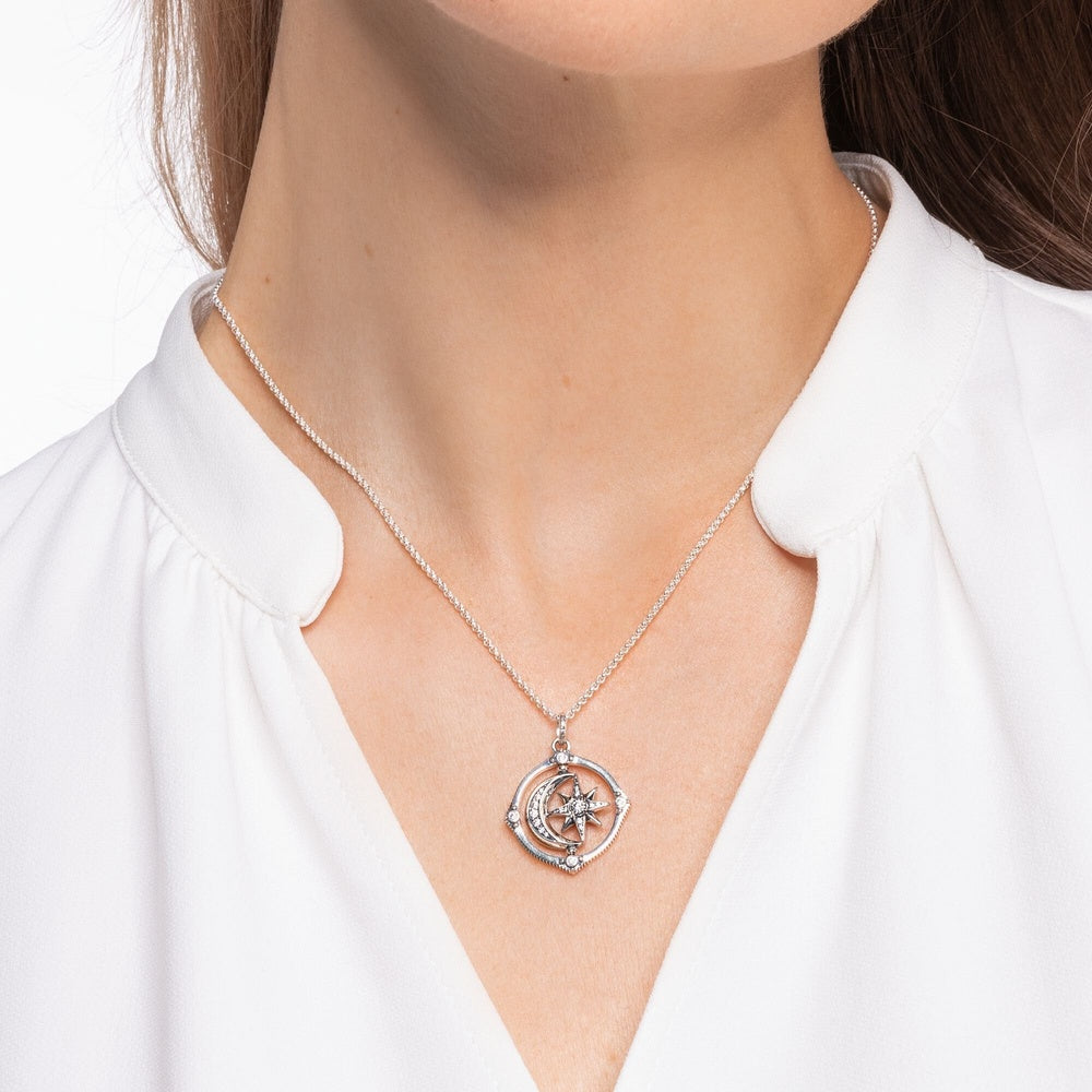 STERLING SILVER COSMIC STAR & MOON PENDANT WITH ZIRCONIA
