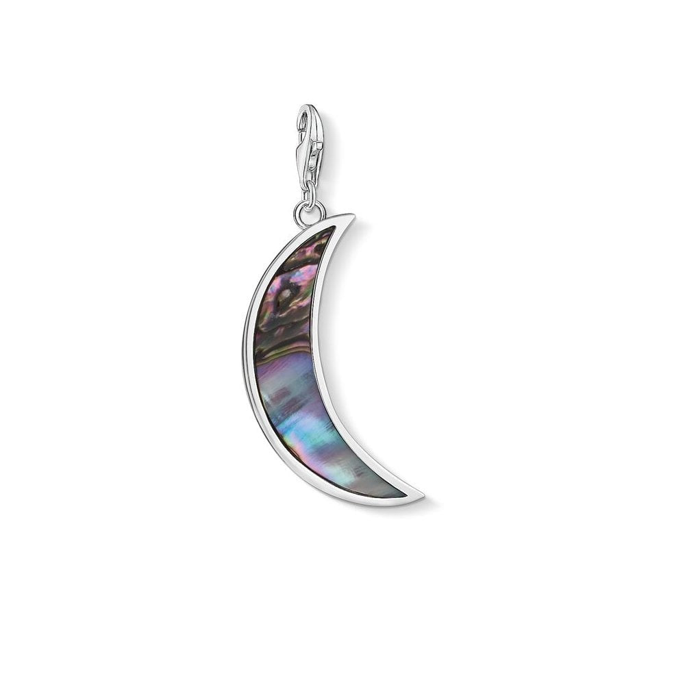 STERLING SILVER CRESCENT MOON CHARM PENDANT WITH ABOLONE MOTHER OF PEARL