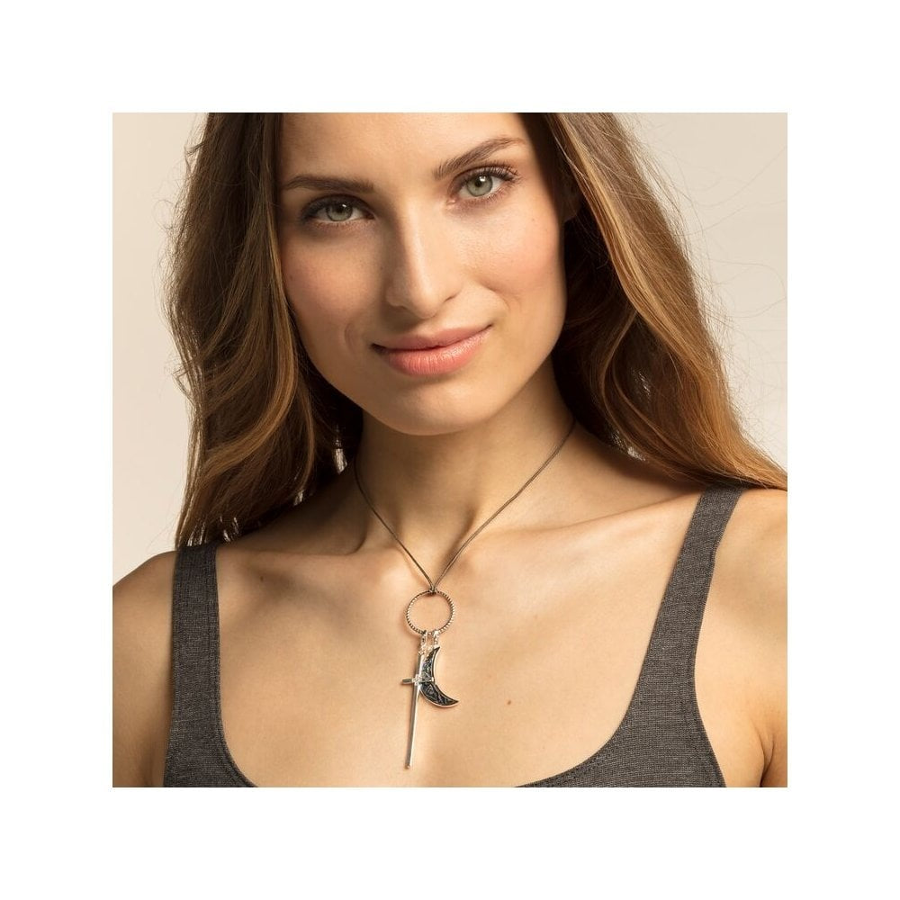 STERLING SILVER CRESCENT MOON CHARM PENDANT WITH ABOLONE MOTHER OF PEARL