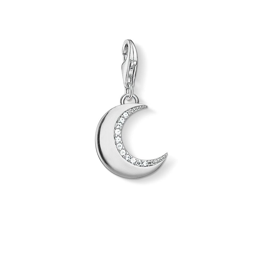 STERLING SILVER CRESCENT MOON WITH CUBIC ZIRCONIA