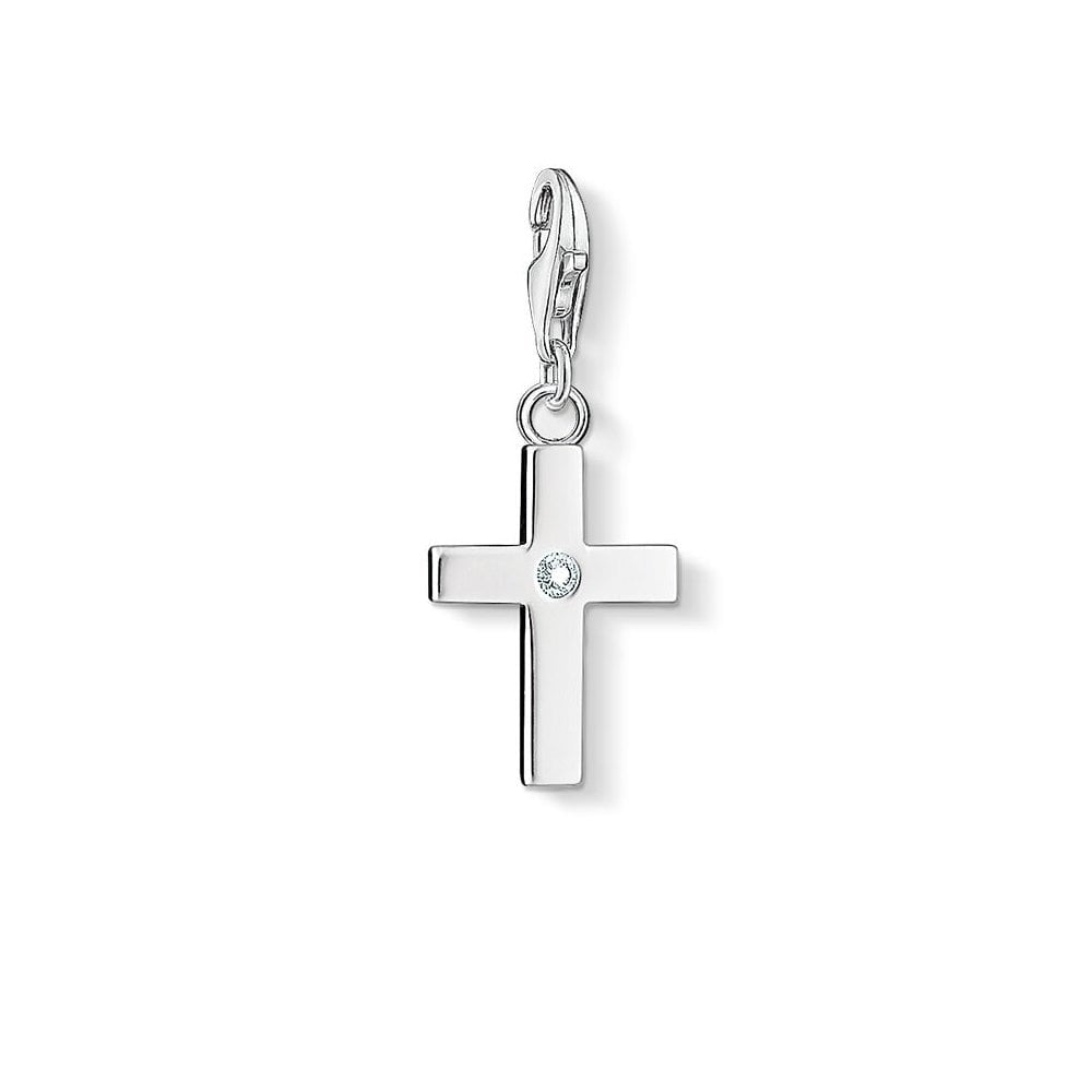 STERLING SILVER CROSS CHARM PENDANT WITH CUBIC ZIRCONIA