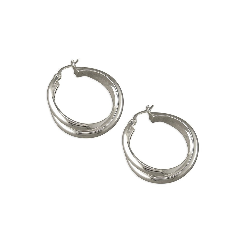 STERLING SILVER CROSS-OVER CREOLE HOOP EARRINGS